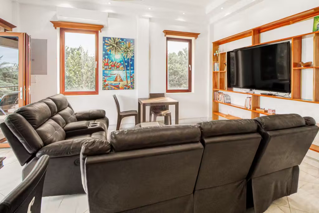 Comfortable open plan, customized matching hardwoods 